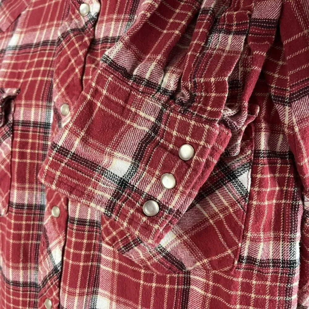 WRANGLER WRANCHER WESTERN FLANNEL SHIRT Pearl Snaps Plaid Cowboy Rodeo Medium